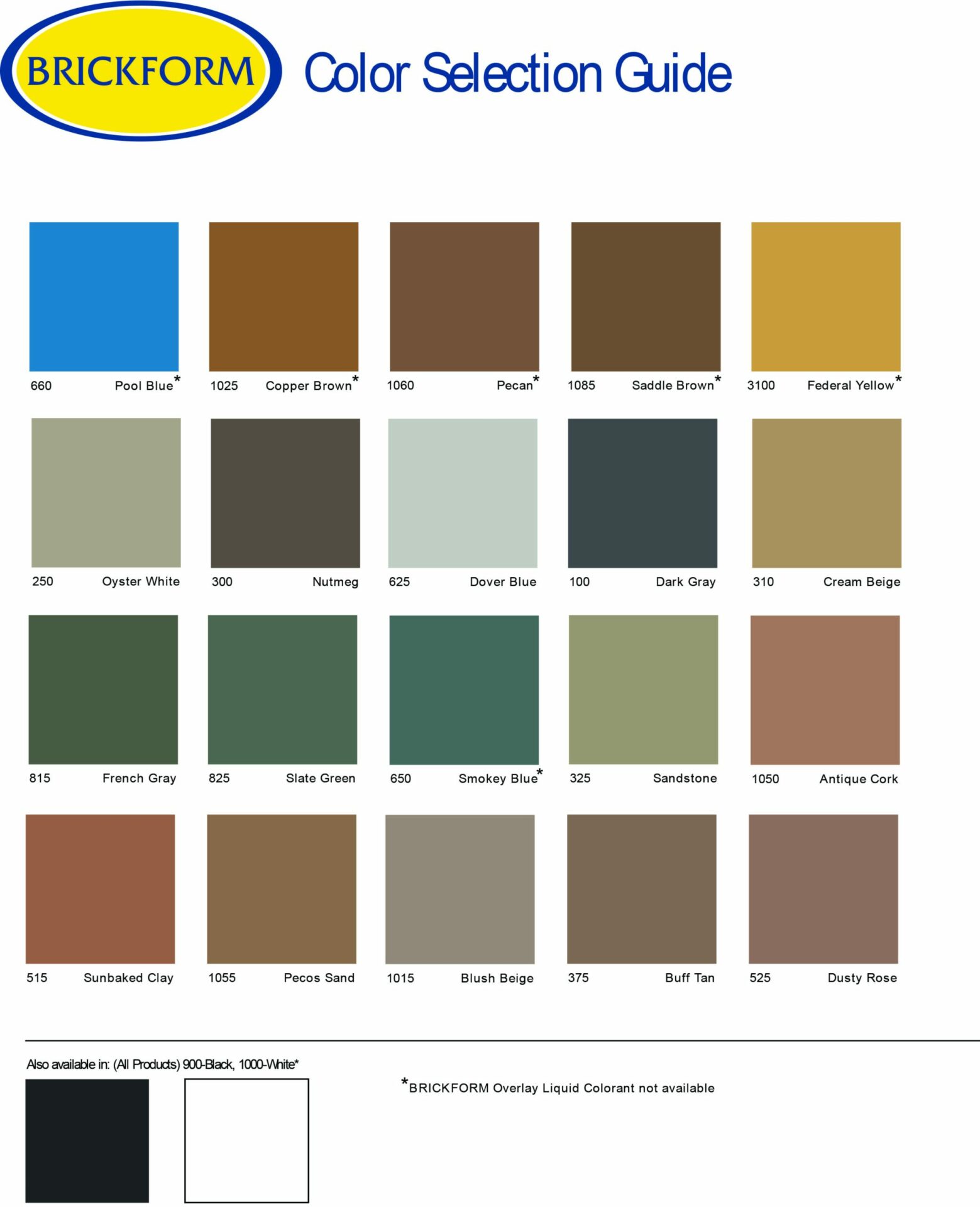 Color Selection Guide (Color Chart)